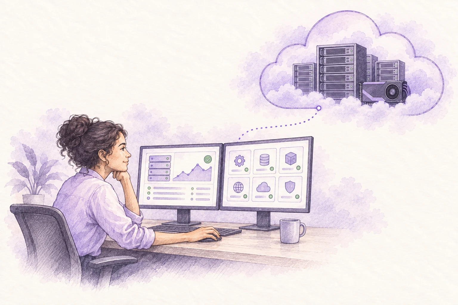 An engineer manages applications remotely, connected to FUERZA’s cloud infrastructure.