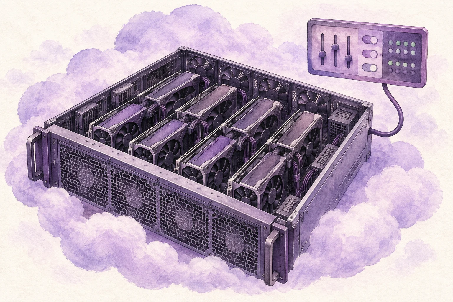 A dedicated GPU server in the cloud connects to a remote control console.