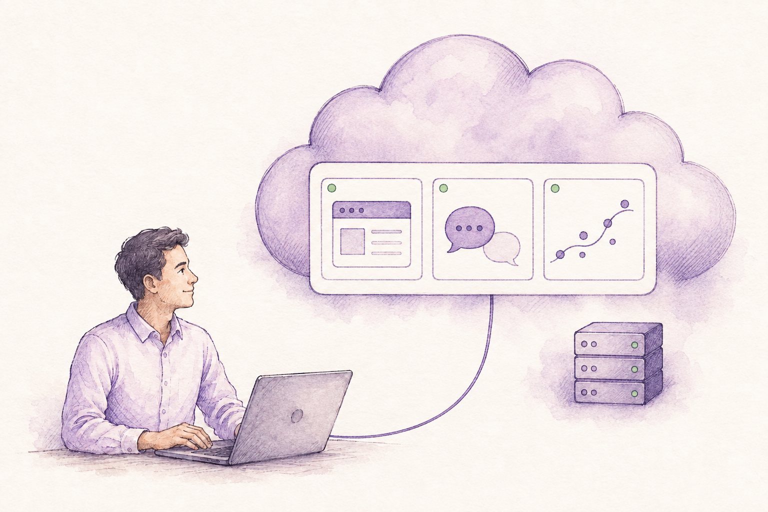 An operator looks after a business application, an AI service and a machine-learning workload running in the cloud.
