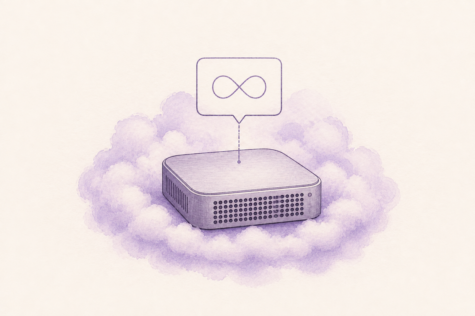 A dedicated compact AI machine and its chat workspace run together in the cloud.