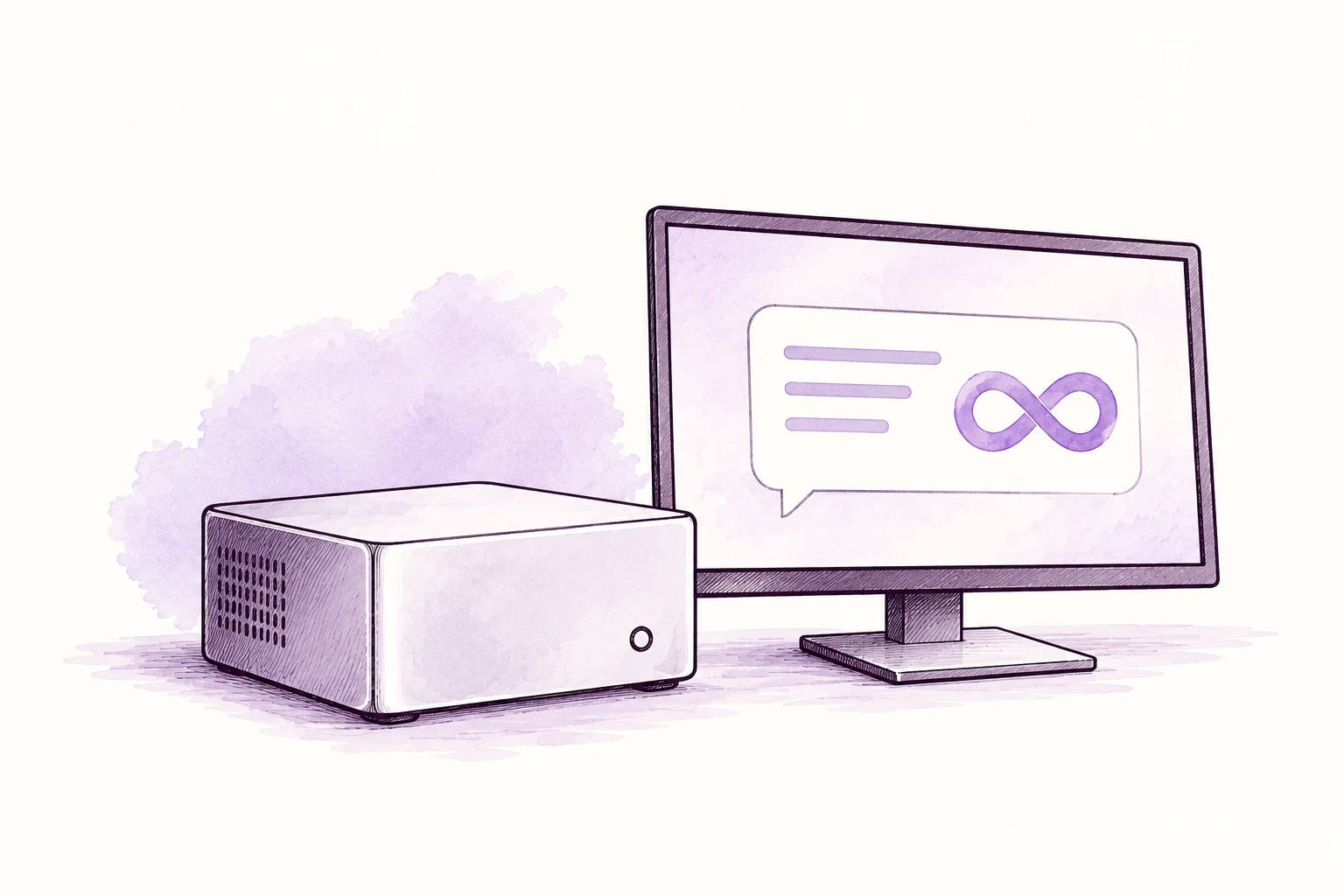 A dedicated compact AI machine and its chat workspace run together in the cloud.