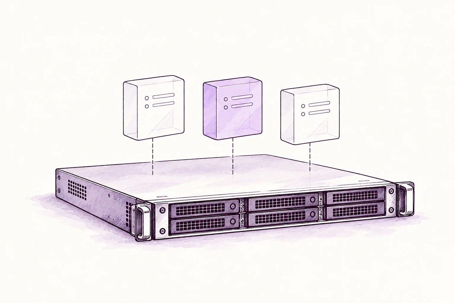 Three virtual machines share a physical server, with one virtual machine highlighted for your project.
